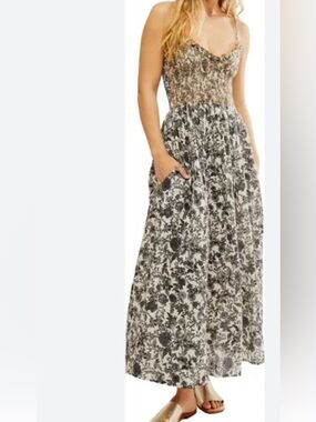 Free People Sweet Nothings Floral Print Sleeveless Maxi Sundress Sz M EUC
